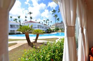 蓬塔卡纳La Flor del Caribe Beach & SPA的从度假村的窗户可欣赏到游泳池的景色
