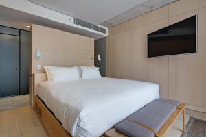 悉尼扎拉大厦 - 豪华套房和公寓 的一间卧室配有一张大床和一台平面电视