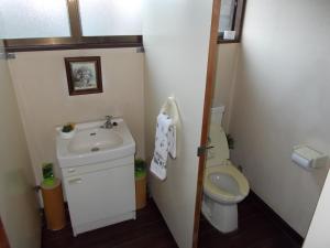鸣泽市堆栈指针旅舍的一间带卫生间和水槽的小浴室
