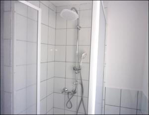 Kohren-SahlisFerienwohnung Kohrener Land的浴室内配有淋浴和头顶淋浴