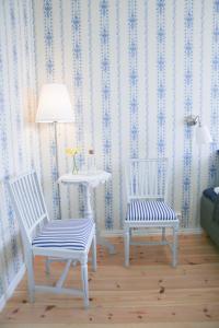 法伦Polhem Bed & Breakfast的壁纸房间配有两把椅子和一张桌子