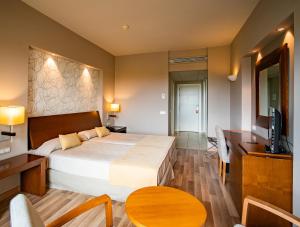 维拉埃斯特山谷高尔夫度假酒店的一间卧室配有一张床、一张书桌和一台电视