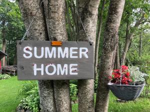 Skulte夏日度假屋的挂在树上的书写夏季家的标志