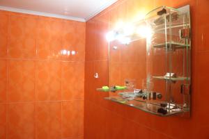 埃里温Уютные апартаменты в малом центре Еревана的浴室铺有橙色瓷砖,配有镜子