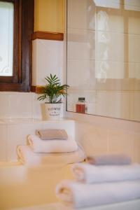 Tokai茂林旅舍的浴室提供3条毛巾和1种盆栽植物