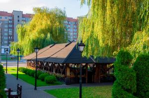 伊万诺-弗兰科夫斯克雷根达酒店的公园里绿树成荫的凉亭