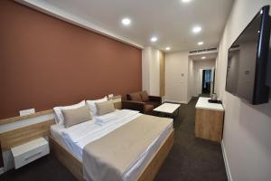 埃里温Bonjour Boutique Hotel Yerevan的配有一张床和一台平面电视的酒店客房