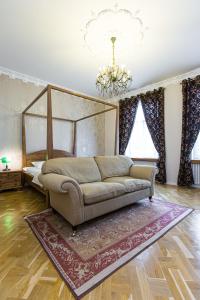利沃夫Австрійська квартира в центрі на вулиці Михальчука 5的带沙发和吊灯的客厅