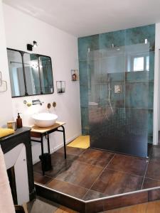 勒布伊Le 43-4 avec sauna privatif的一间带水槽和淋浴的浴室