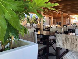 斯波托尔诺贝斯特韦斯特阿瓜诺维拉酒店的用餐室配有桌椅和植物