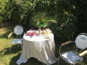 帕利克Casa Bella & Nova的一张带两把椅子的白色桌子和一株植物