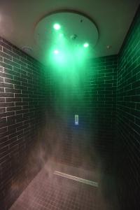 第戎基里亚德迪容车站酒店的砖墙上绿灯的浴室