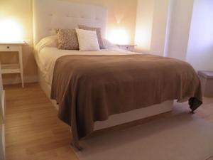 桑卢卡尔-德巴拉梅达Apartamento Playa100m的一间卧室配有一张大床和两个枕头