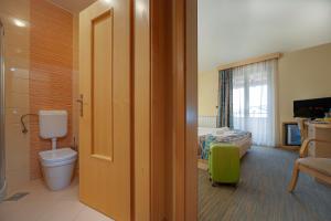 迪瓦查马罗维克酒店的一间带卫生间的浴室和一张带绿箱的床
