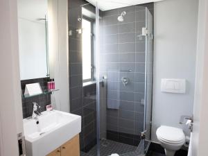梅尔克博斯特兰大西洋海滩酒店的一间带水槽、卫生间和淋浴的浴室