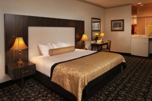 大西洋城The Claridge Hotel的酒店客房设有一张大床和两盏灯。