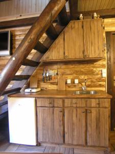 BrdaHolz Haus Banja Luka的小木屋内的厨房设有水槽