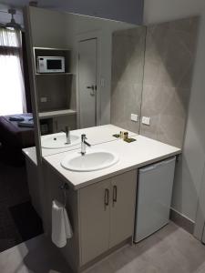 纳拉库特纳拉库特汽车旅馆的一间带水槽和镜子的浴室