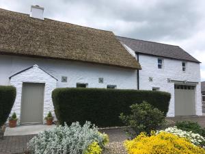 DuleekConnells House Thatched Cottage的白色房子,有草屋顶