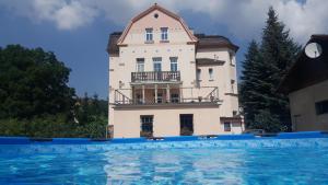 Dolní ZálezlyVilla Federer的一座建筑前面设有游泳池