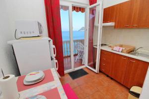 索布拉Apartments Filipović的带冰箱的厨房,享有海景