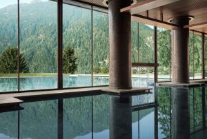 平佐洛Lefay Resort & SPA Dolomiti的山景游泳池