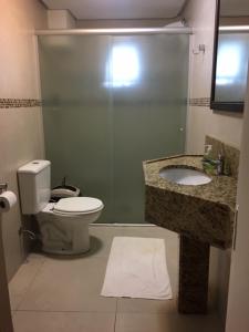 新普拉塔Pousada dos Pinheirais的一间带卫生间和水槽的浴室
