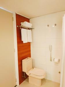 康塞普西翁阿尔伯拉达酒店的一间带卫生间的浴室和墙上的一部电话
