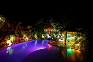 图卢姆ALDEA JO-YAH的享有泳池的夜景,配有紫色灯