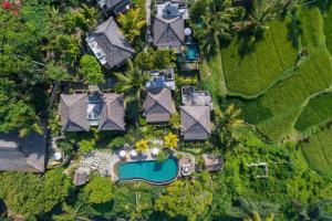 德格拉朗Puri Gangga Resort Ubud的享有带游泳池的房屋的空中景致