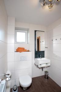 OberaichwaldGästehaus Elisabeth的白色的浴室设有卫生间和水槽。