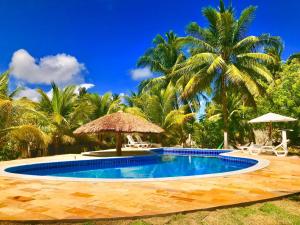 圣米格尔-杜斯米拉格里斯Recanto Caiçara Pousada的一座棕榈树环绕的游泳池