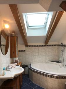 阿尔卑巴赫Appartement Leirer的带浴缸、水槽和天窗的浴室