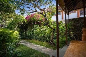 沙努尔丹戎乌萨里酒店的从房子的内部可欣赏到花园景色
