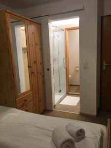 上陶恩豪斯伊丽莎白公寓式酒店的一间卧室配有一张床,浴室设有淋浴。