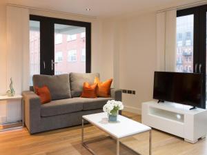 伦敦Central Tower Bridge Apartment的带沙发和电视的客厅