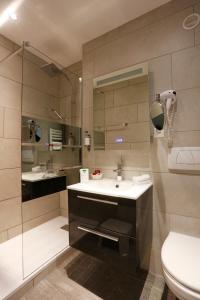 日内瓦蒙布里昂酒店的一间带水槽、卫生间和镜子的浴室