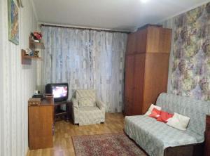 切尔尼戈夫Апартаменты в центре (Красная площадь)的客厅配有沙发、椅子和电视