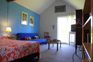 科洛尼亚-德尔萨克拉门托Estancia San Pedro的一间卧室设有一张床和蓝色的墙壁