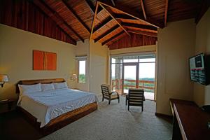 蒙泰韦尔德哥斯达黎加厄尔爱斯达梦泰恩酒店的一间卧室设有一张床和一个大窗户
