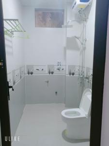 峰牙Starlet Hotel Phong Nha的白色的浴室设有卫生间和淋浴。
