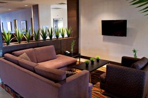 彭布罗克彭布罗克智选假日酒店的客厅配有沙发、椅子和电视