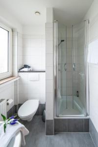 巴特维尔东根博肯斯特恩酒店的带淋浴、卫生间和盥洗盆的浴室
