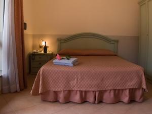 钱皮诺路易二世酒店 的一间卧室配有一张带粉色毯子的床