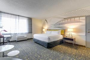 圣路易斯Saint Louis Airport Hotel的配有一张床和一张书桌的酒店客房