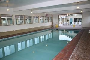 蒙特雷埃尔卡斯特尔汽车旅馆的大楼内的一个蓝色海水游泳池
