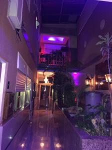 布宜诺斯艾利斯Hotel Gilda的一座建筑中一个有紫色灯的空走廊