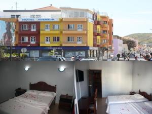 AssomadaHotel Avenida的两张照片:带两张床的酒店和一座建筑
