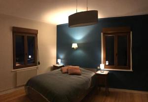 ScherwillerChambre double dans Auberge Alsacienne的一间卧室设有一张床和两个窗户。