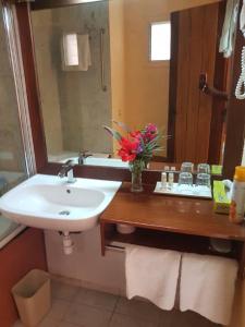 达喀尔达喀尔翡翠花园酒店的一间带水槽和镜子的浴室